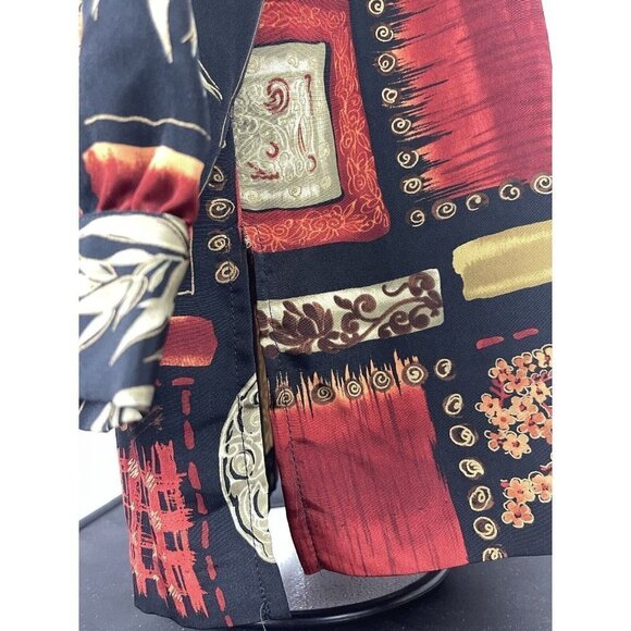 Periphery Womens Size 10 Long Sleeve Button Down Shirt Black Tan Red Floral - Picture 10 of 12